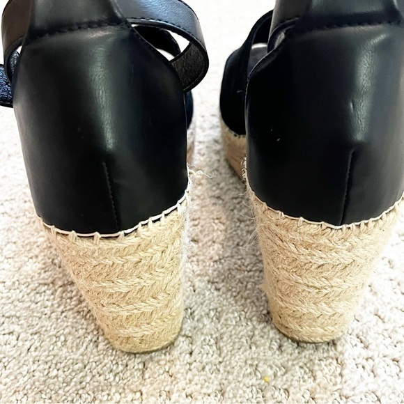 Steve Madden Josey Black Wedges Women Size 9.5 Espadrille Sandals Ankle Strap - Picture 7 of 10